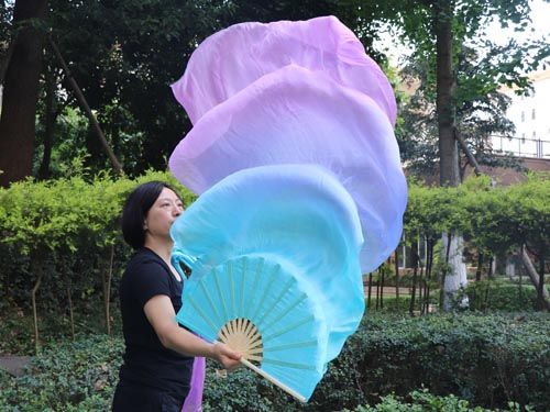1.8m Hand Made Colorful Belly Dancing Bamboo Long Silk Fans Veils Dance FRCUS 