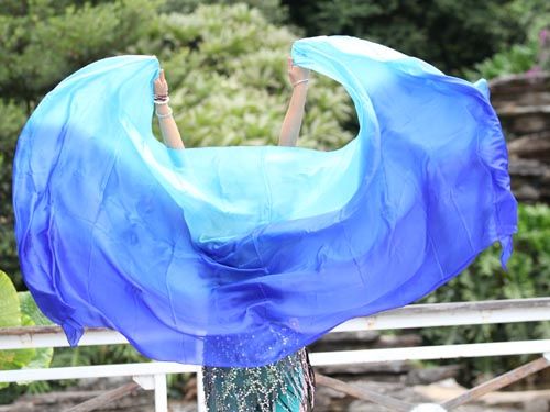 2.7m*1.1m turquoise-blue 5mm light silk belly dance silk veil